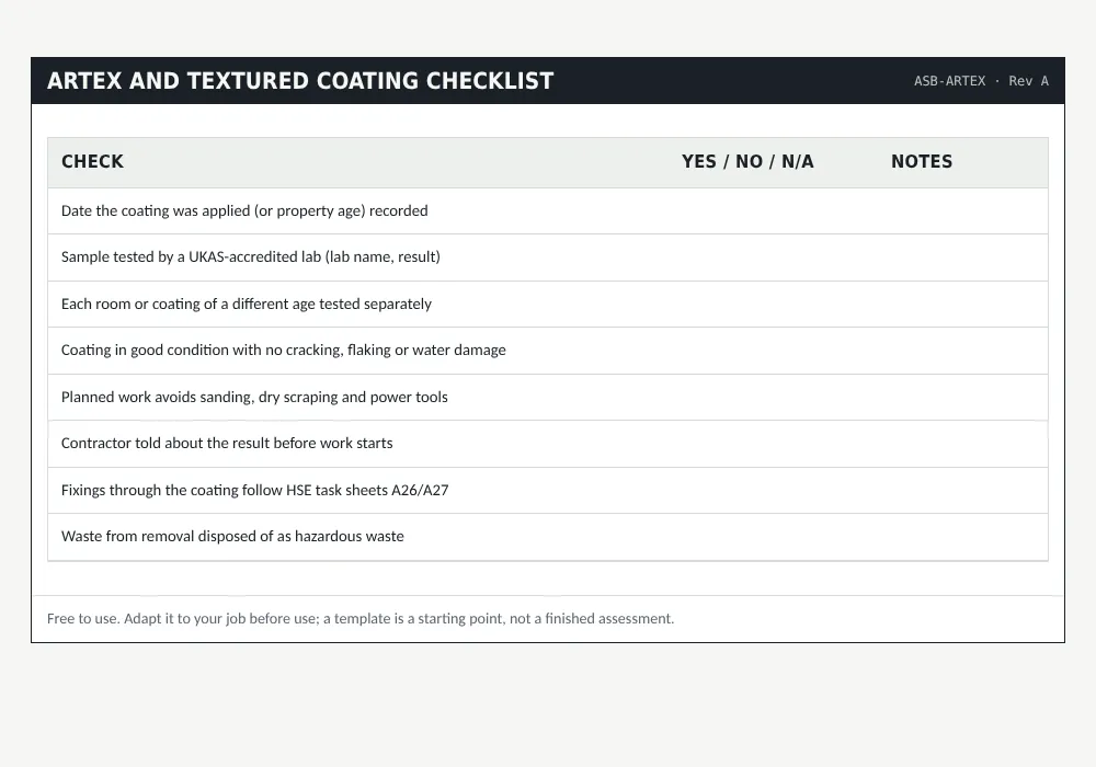 Does Artex contain asbestos?: preview of the free template