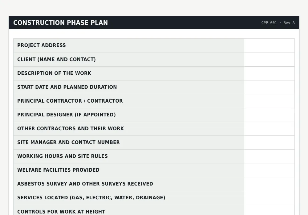 Construction phase plan template: preview of the free template