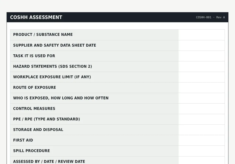 COSHH assessment for construction: preview of the free template